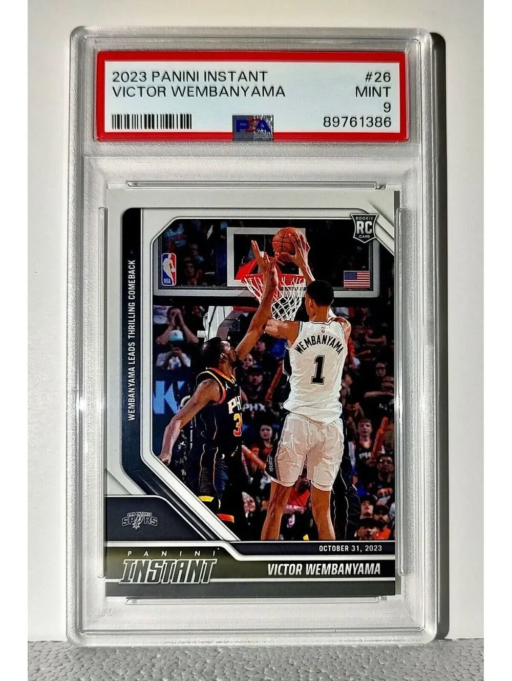 Victor Wembanyama 2023-24 Panini #26 NBA Rookie Card Spurs 1 of 10018 PSA 9 Mint